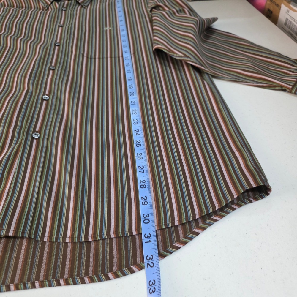 Lacoste Mens Brown Multi Color Striped Long Sleeve Button Down Shirt Size 45 XL - Picture 8 of 10